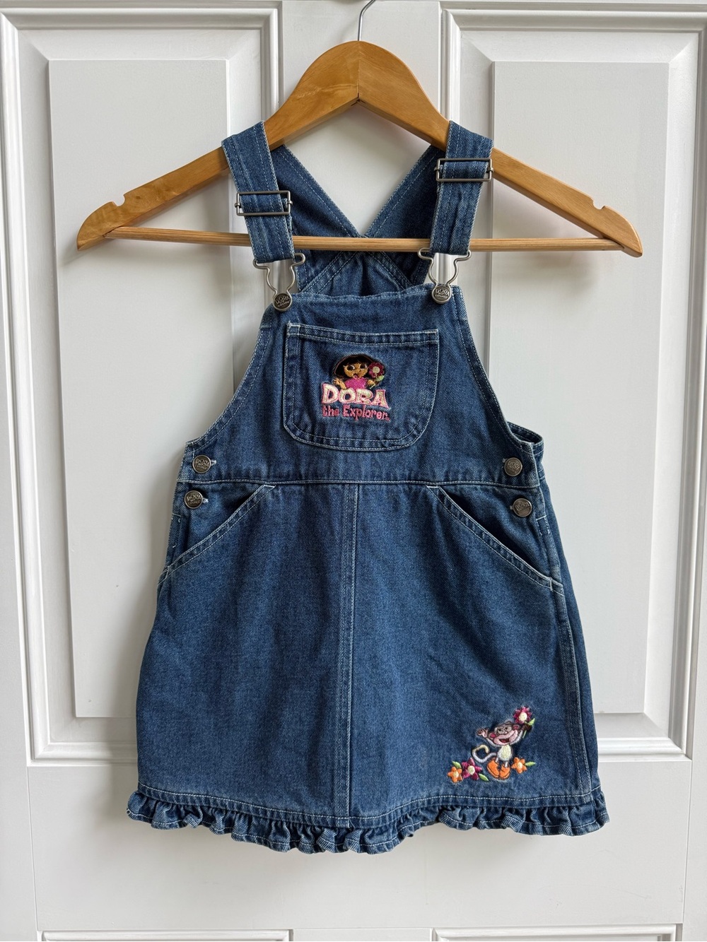 Vintage Y2K Dora The Explorer Denim Overall Dress Jumper 2003 Viacom Nick Jr. 4t